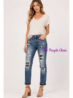 JUDY BLUE Medium Wash Camo Patch Distressed Skinny Jeans 5/27
